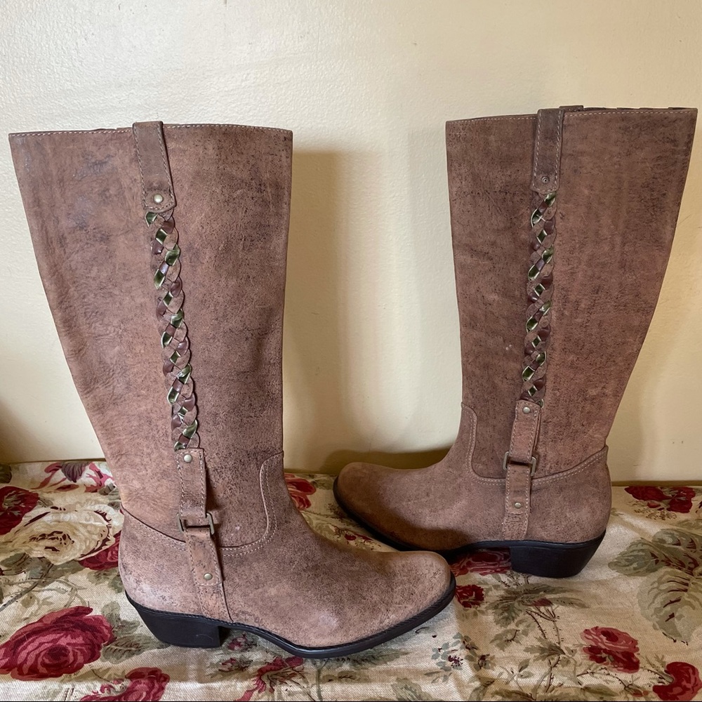 Clarks Brown Leather Suede Western Boho Side Braided Boots 6.5 NEW NWOT
